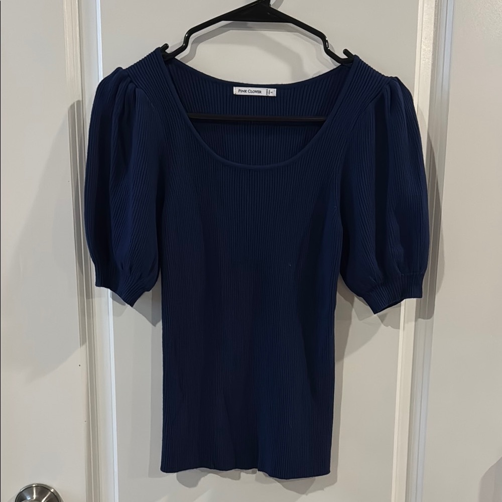 Pink Clover Navy Puff Sleeve Blouse